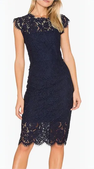 MEROKEETY Navy Blue Sleeveless Lace Floral Cocktail Dress Size M thumbnail 1