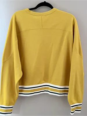 Champion Script Logo Mustard Yellow Striped Trim Crewneck Sweatshirt XXL thumbnail 2