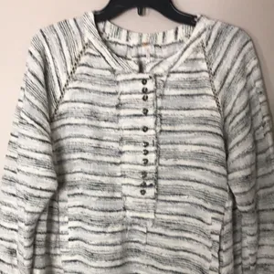 Free People Women's Henley Textured Striped Pullover Top Small thumbnail 3