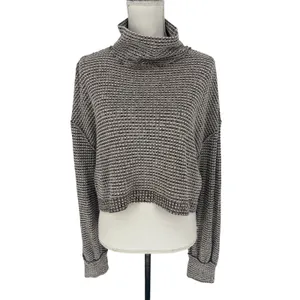 Free People BK Thermal Turtleneck Cropped Top Wine Red White‎ L thumbnail 6
