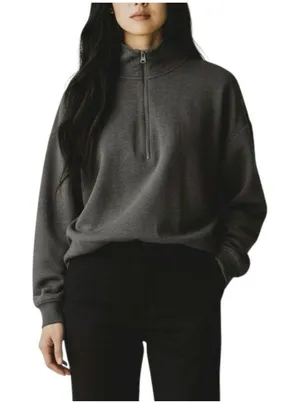 Lou & Grey Signaturesoft Sweatshirt Medium Quarter Zip Charcoal Loungewear NWT thumbnail 1