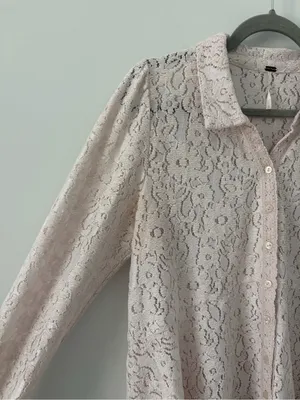Free People Heather Lace Boho Romantic Long Sleeve Tunic Champagne Dream M thumbnail 3