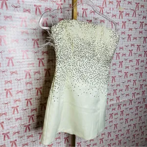 NBD x Revolve GRACY Strapless White Ostrich Feathered Sequin Mini Dress thumbnail 4