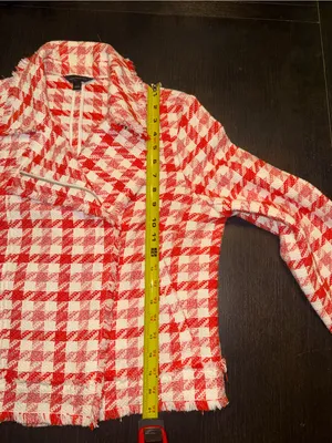 Ann Taylor Fringe Houndstooth Tweed Moto Jacket Blazer Size L thumbnail 5