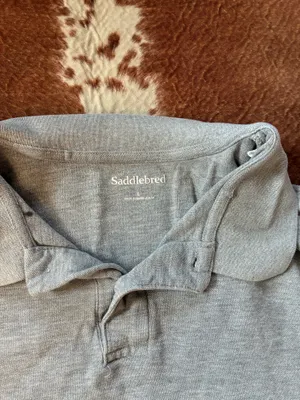 Saddlebred grey short sleeve polo top size large fits medium best Collar needs to be ironed thumbnail 3