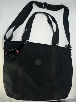 Kipling Asseni Medium Nylon Tote Bag Black Crossbody Shoulder Bag Monkey Charm thumbnail 1