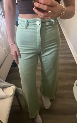 ZARA LIGHT WASHED GREEN JEANS thumbnail 1