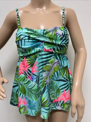 Tropical Palms Aqua Green Bright Pink Bandeau Tankini Top size 8 thumbnail 1