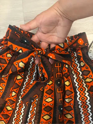 Women’s Boho Tribal Print Wide Leg Palazzo Pants Orange Brown thumbnail 5