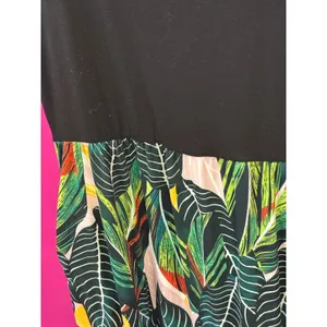 Kancystore Womens Tropical‎ Leaf Print Maxi Dress Black Green Short Sleeve 2XL thumbnail 3