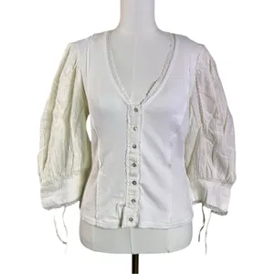 Free People Dainty Ethereal Cottage Victorian Lace Blouse Ivory Medium NWT thumbnail 4