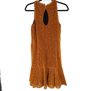 Anthropologie Maeve Amis Dress 4 Burnt Orange Floral Lace Ruffle Hem Lined thumbnail 3