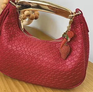 Red and gold handbag chain and keychain strawberry farm charms thumbnail 3
