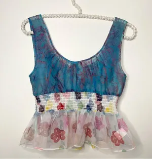STAUD Blue and White Bustier Peplum Tank Top thumbnail 3