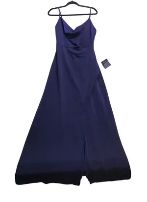Lulus Maxi Dress Womens Size M Navy Blue Cowl Neck Satin Formal Gown New thumbnail 1
