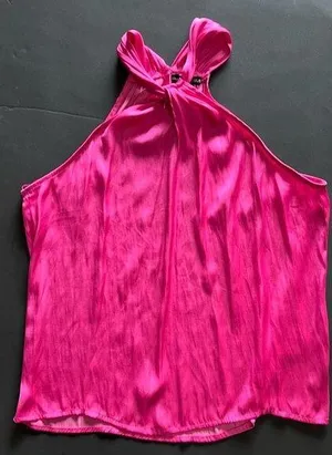 SINCERELY JULES Halter Neck Hot Pink Satin Tank Top Women’s Sz M EUC thumbnail 1