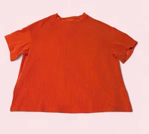 Source Unknown Boutique Women's Short Sleeve Oversized Ribbed Crewneck Top - Orange thumbnail 1