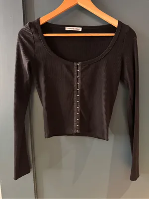 Reformation Black Square Neck Long Sleeve Bodysuit Size Small Corset Detail thumbnail 2