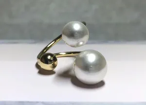 Gold Asymmetry Layered Pearl Bangle and Ring Set thumbnail 5