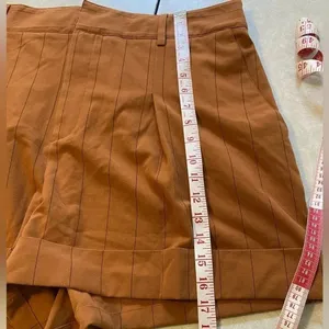 Danielle Bernstein Rust Brown Pinstripe‎ Pleated High Waist Cuffed Shorts 18W thumbnail 8