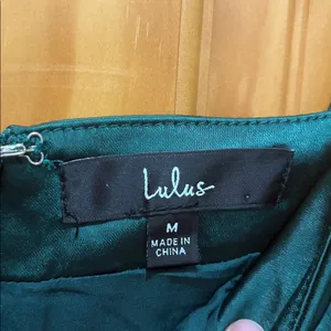 Lulus Dreams Come True Emerald Green Satin Ruffled Mini Dress Size Medium NWT thumbnail 3