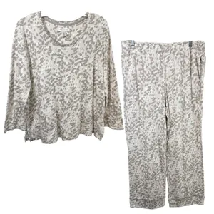 Carole Hochman‎ Large Pajama Set Cotton Gray Animal Print Lounge Luxury 759 thumbnail 1
