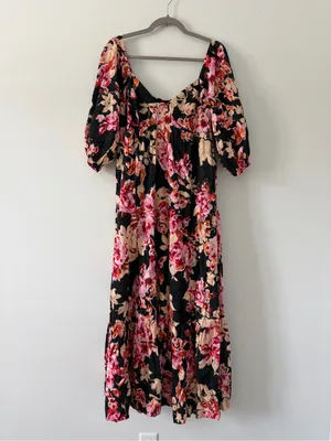 Anthropologie Blossom Floral Puffed Sleeve Tiered Boho Cottagecore Maxi Dress M thumbnail 2