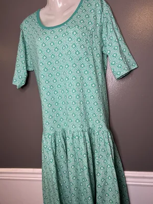 Vintage Intro T Shirt Dress Womens Medium Green Geometric Drop Waist Midi Cotton thumbnail 5