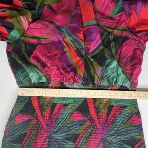 Farm Rio Tropical Palm‎ Leaf Smocked Puff Sleeve Mini Dress XL Vacation Resort thumbnail 14