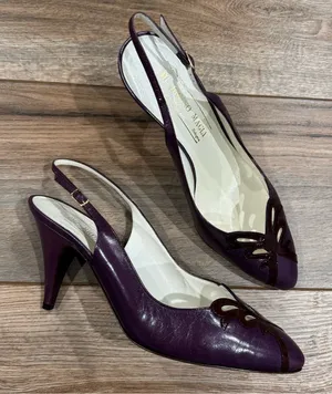 BRUNO MAGLI VINTAGE Italian Leather Designer Purple Slingback Kitten Heels | 7.5 thumbnail 1