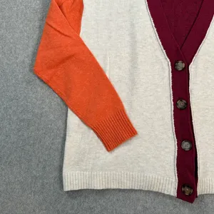 LOFT Colorblock Knit Cardigan Sweater Women's X-Small Button Front Burgundy thumbnail 5