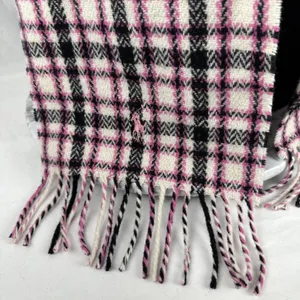 Ralph Lauren Blue Label Pink Black White Plaid Scarf Lambswool Fringe Made Italy thumbnail 3