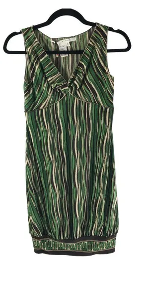 Max Studio Green & Brown Sleeveless Striped Dress XS Womens Casual Knee Length thumbnail 1