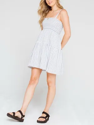 NWT Lumière x Urban Outfitters Blue Stripe Smocked Linen Mini Dress Size Small thumbnail 2