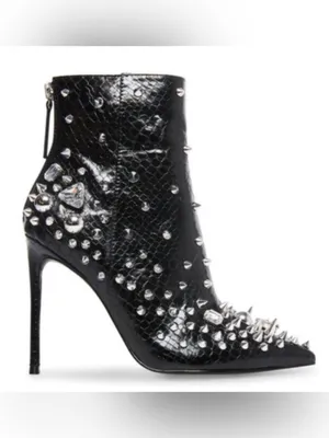 Steve Madden Viceroy Black Studded Rhinestone Stiletto Ankle Booties Size 7.5 thumbnail 2