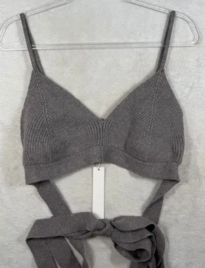 For Love & Lemons Knit Bralette Top Taupe Gray Wrap Tie 2X NEW thumbnail 1
