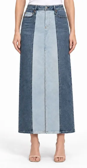 Alice + Olivia Jeans - Georgia Two-Tone Denim Maxi Skirt thumbnail 1