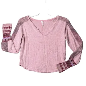 Daily Practice Anthropologie Shirt Womens XS Pink Waffle Knit Thermal Split Neck thumbnail 2