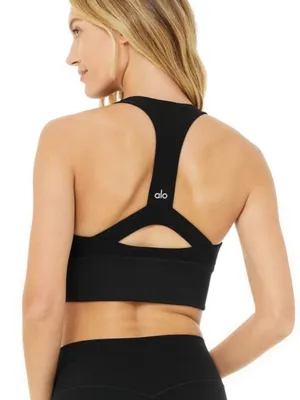 Alo Yoga Serenity High Neck Open Back T Strap Sports Bra Black S thumbnail 2