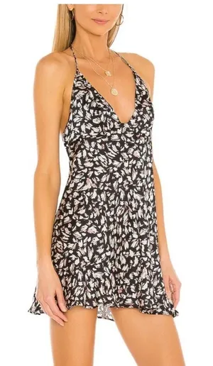 Free People Printed Hang on slip Dress Night Combo Black Tan Size S/P thumbnail 1