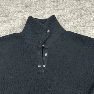 J Crew Womens Small Snap Collar Sherpa Black Sweatshirt Polartec Fleece Pockets thumbnail 2