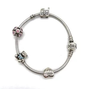 Pandora Charm Bracelet with 4 charms Babycarriage HeartTeddyBear/Pink Ball thumbnail 1