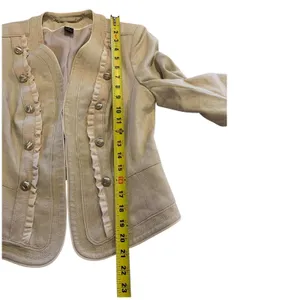 White House Black Market Metallic Ruffle Military Jacket Tan‎ Beige Utility 4 thumbnail 7