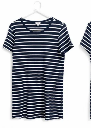 J.Crew Navy White Striped Tee Dress Medium thumbnail 1