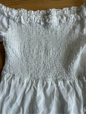 Dance & Marvel White Off-Shoulder Smocked Tunic with Ruffle Sleeves thumbnail 4