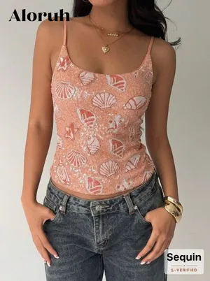 shein sparkly cream orange tank  thumbnail 2