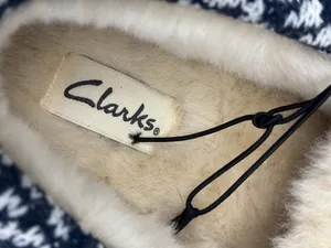 Clarks Moccasin Slippers Women 11 Blue Leather Faux Fur Lining Bow Detail LB0850 thumbnail 4