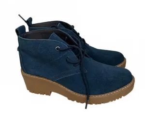 New White Mountain Navy Blue Suede Lace-Up Ankle Boots with Chunky Brown Sole thumbnail 1