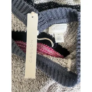 Caslon Ivory Pink Odetta V-Back Striped Knit Cotton Blend Sweater‎ Size 2X NWT thumbnail 2