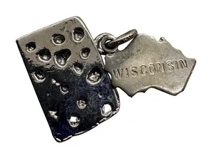 Vintage Wisconsin State Swiss Cheese Charm Nickel Silver Souvenir Pendant thumbnail 1